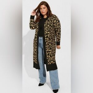 Torrid Black and Tan Leopard Duster Cardigan